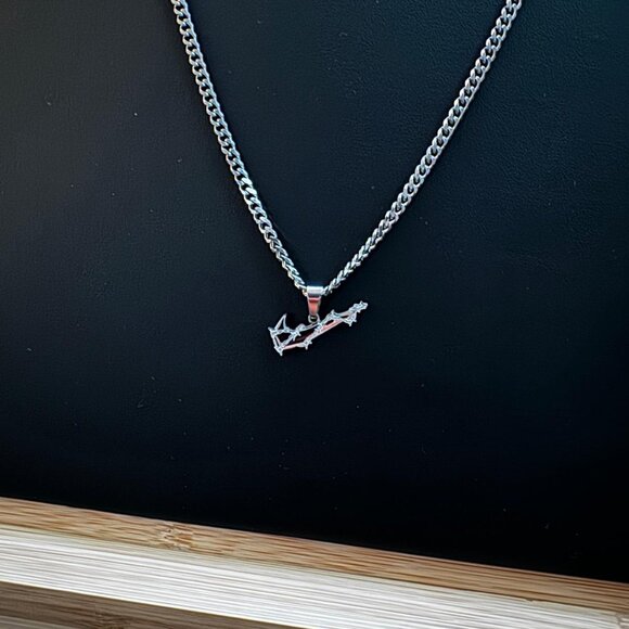 NIKE Barbwire Swoosh Necklace - 3mm Cuban - 20" Silver Chain - Easter Gift - Picture 2 of 3